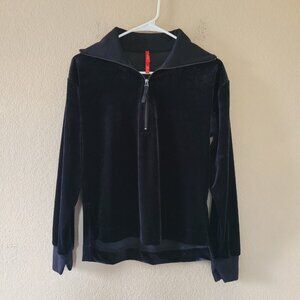 Spanx Velvet Half Zip Pullover Top Size Small Black Lounge Sweatshirt Casual